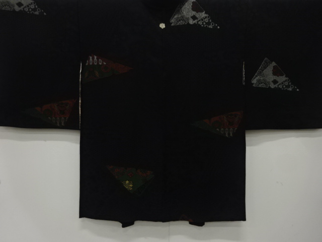 大正ロマン　漆　華紋に花鳥・古典柄模様織出し　一ツ紋羽織